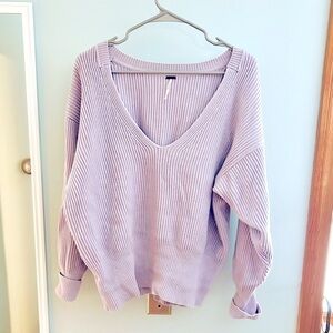 Free People Lavender V-Neck Sweater